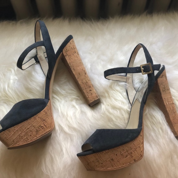 Michael Kors Blue Suede Platform Heeled Sandals - Picture 2 of 6